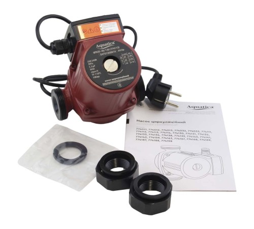 Насос циркуляційний 65Вт Hmax 4м Qmax 63л/хв Ø1½" 130мм+гайки Ø1" AQUATICA (774113)