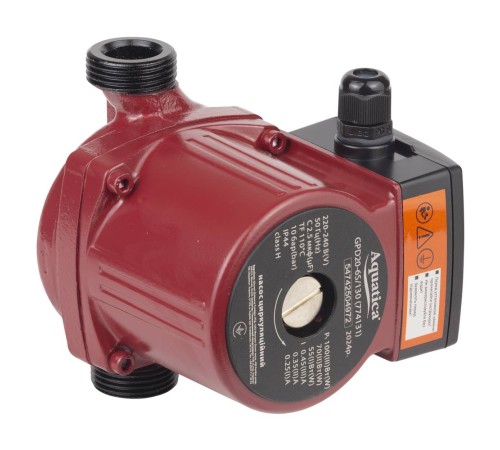 Насос циркуляційний 100Вт Hmax 6м Qmax 75л/хв Ø1" 130мм+гайки Ø¾" AQUATICA (774131)