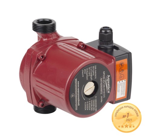 Насос циркуляційний 100Вт Hmax 6м Qmax 75л/хв Ø1" 130мм+гайки Ø¾" AQUATICA (774131)