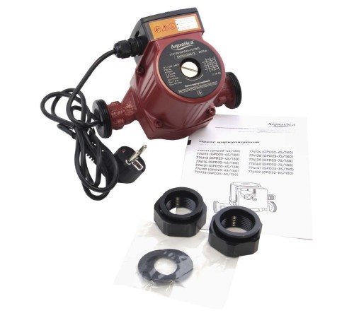 Насос циркуляційний 130Вт Hmax 7м Qmax 87л/хв Ø1½" 180мм+гайки Ø1" AQUATICA (774138)