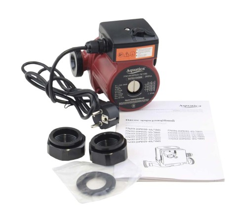 Насос циркуляційний 130Вт Hmax 7м Qmax 87л/хв Ø1½" 130мм + гайки Ø1" AQUATICA (774139)