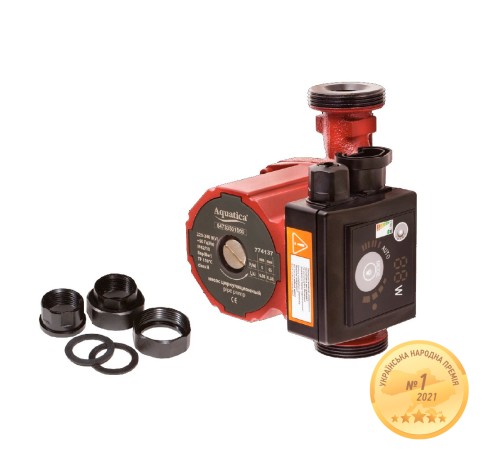 Насос циркуляційний енергозберігаючий 5-45Вт Hmax 6м Qmax 50л/хв Ø1½" 130мм + гайки Ø1" AQUATICA (774137)