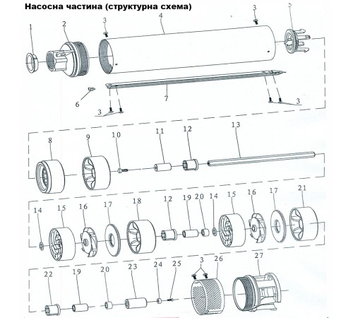 Насос відцентровий свердловинний 1.5кВт H 197(158)м Q 55(33)л/хв Ø102мм DONGYIN 4SDm2/28 (777126)