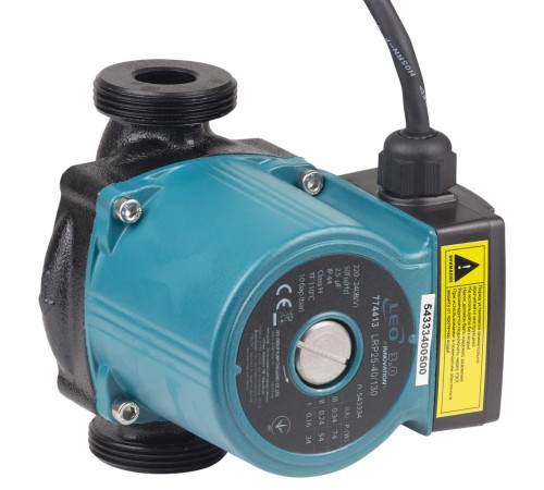 Насос циркуляційний 74Вт Hmax 4м Qmax 52л/хв Ø1½" 130мм+гайки Ø1" LEO 3.0 LRP25-40/130 (774413)