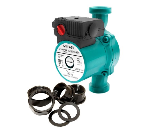 Насос циркуляційний 75Вт Hmax 4м Qmax 40л/хв Ø1 1/2" 180мм зел+гайки Ø1 WETRON LР525–4/180С (774312)