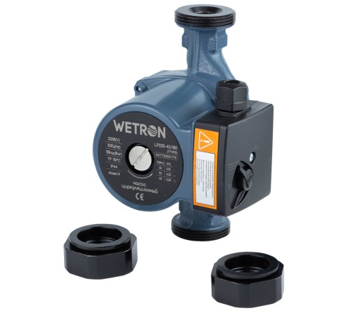 Насос циркуляційний 65Вт Hmax 4м Qmax 63л/хв Ø1 1/2" 180мм + гайки Ø1" WETRON (774512)