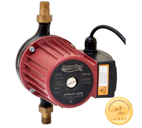 Насос для підвищення тиску 270Вт Hmax 12м Qmax 47л/хв Ø¾" 195мм + гайки Ø½" AQUATICA (774714)