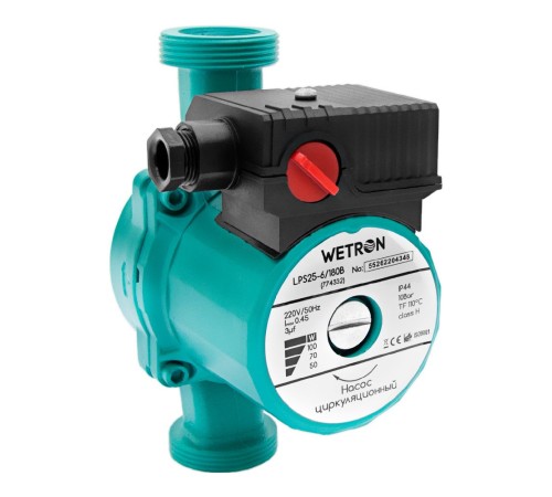 Насос циркуляційний 100Вт Hmax 6м Qmax 50л/хв Ø1½" 180мм Ø1 WETRON LPS25-6/180G (774332)
