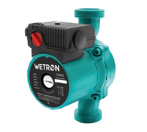Насос циркуляційний 75Вт Hmax 4м Qmax 45л/хв Ø1½" 130мм зел + гайки Ø1" WETRON (774313)
