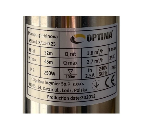 Насос свердловинний з підв, стійк, до піску 3″ OPTIMA 3SDm1,8/11 0,25 кВт 45м + пульт+кабель1,5мNEW