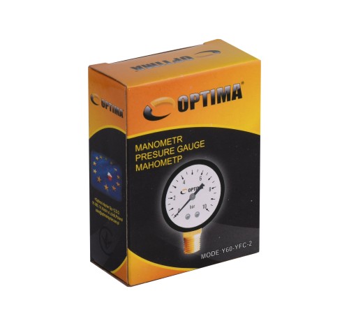 Манометр ″Optima″ 10 атм. 60 мм нижнє під'єднання сталевий корпус ( Y60 - YFC-2 )